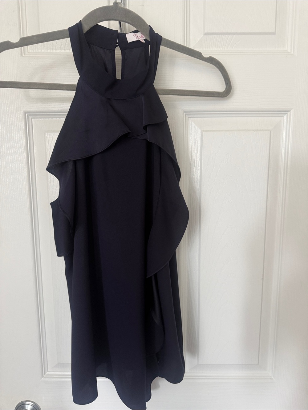 Ruffled Halter Neck Top - Navy Top